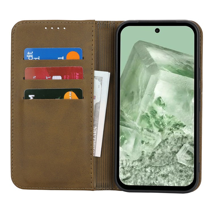 For Google Pixel 8a Case PU Leather Calf Textured Magnetic Closing Smart Phone Cover - Dark Green