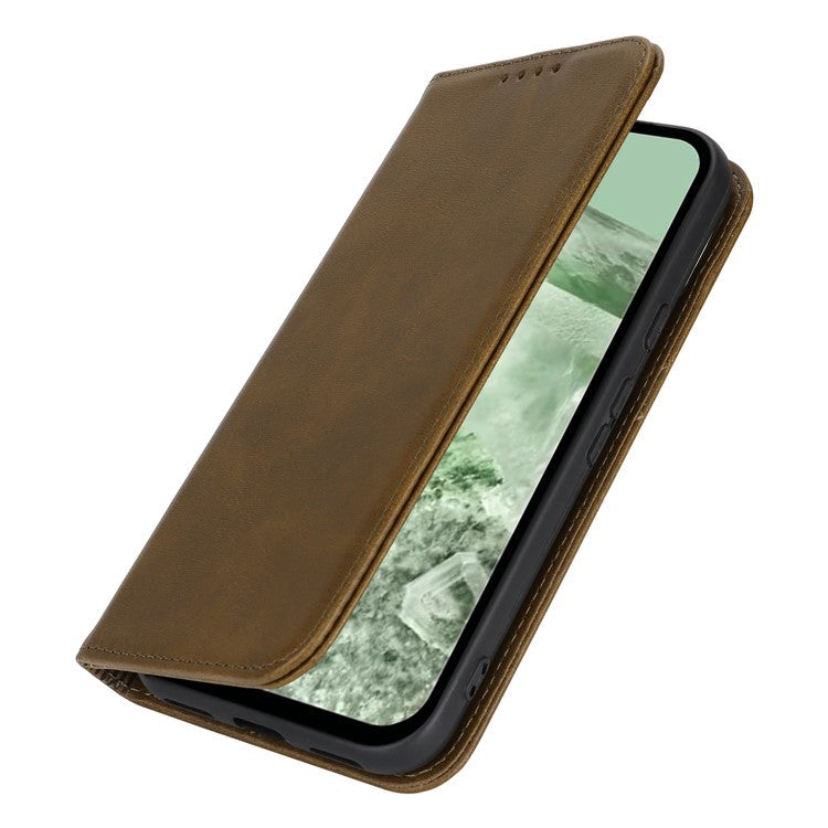 For Google Pixel 8a Case PU Leather Calf Textured Magnetic Closing Smart Phone Cover - Dark Green