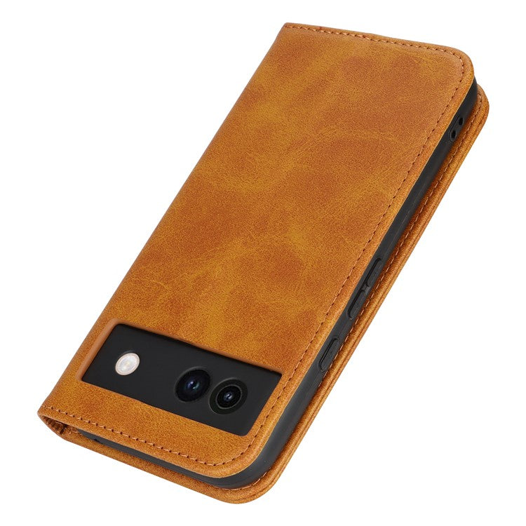 For Google Pixel 8a Case PU Leather Calf Textured Magnetic Closing Smart Phone Cover - Light Brown