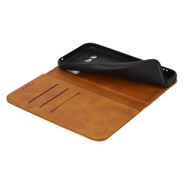 For Google Pixel 8a Case PU Leather Calf Textured Magnetic Closing Smart Phone Cover - Light Brown