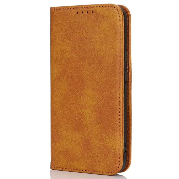 For Google Pixel 8a Case PU Leather Calf Textured Magnetic Closing Smart Phone Cover - Light Brown