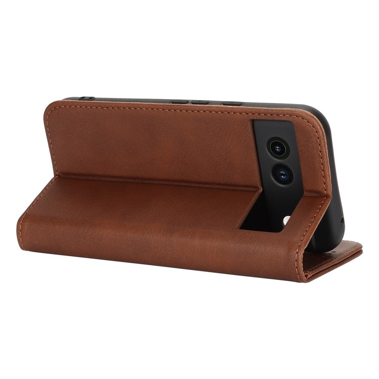 For Google Pixel 8a Case PU Leather Calf Textured Magnetic Closing Smart Phone Cover - Dark Brown