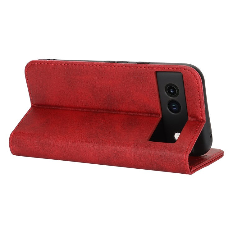 For Google Pixel 8a Case PU Leather Calf Textured Magnetic Closing Smart Phone Cover - Red