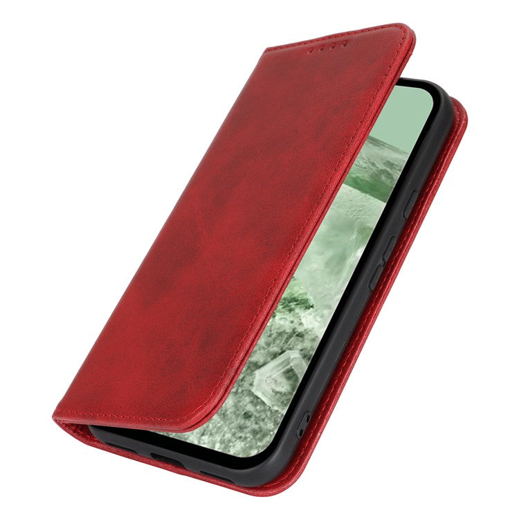 For Google Pixel 8a Case PU Leather Calf Textured Magnetic Closing Smart Phone Cover - Red