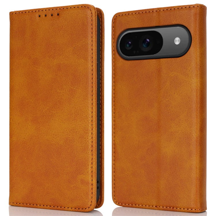 For Google Pixel 9 / Pixel 9 Pro Case PU Leather Wallet Magnetic Closing Phone Cover - Light Brown