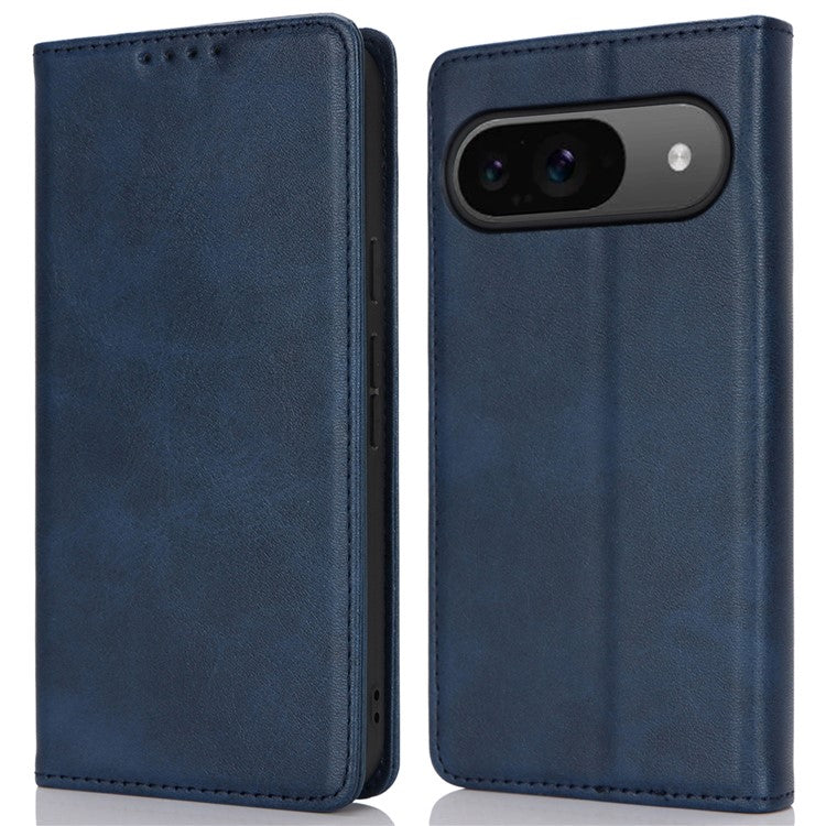 For Google Pixel 9 / Pixel 9 Pro Case PU Leather Wallet Magnetic Closing Phone Cover - Dark Blue