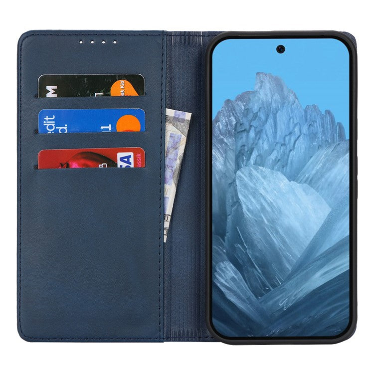 For Google Pixel 9 / Pixel 9 Pro Case PU Leather Wallet Magnetic Closing Phone Cover - Dark Blue