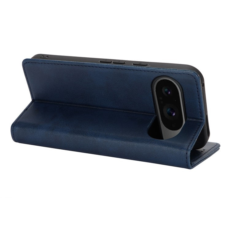 For Google Pixel 9 / Pixel 9 Pro Case PU Leather Wallet Magnetic Closing Phone Cover - Dark Blue