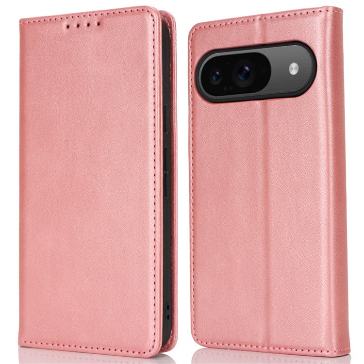 For Google Pixel 9 / Pixel 9 Pro Case PU Leather Wallet Magnetic Closing Phone Cover - Rose Gold