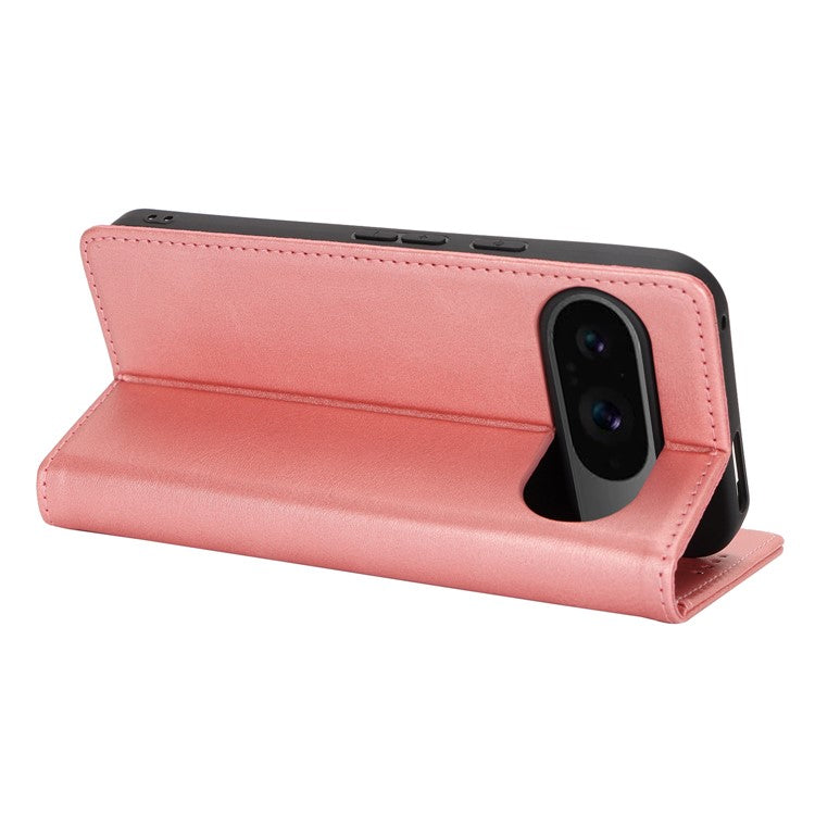 For Google Pixel 9 / Pixel 9 Pro Case PU Leather Wallet Magnetic Closing Phone Cover - Rose Gold