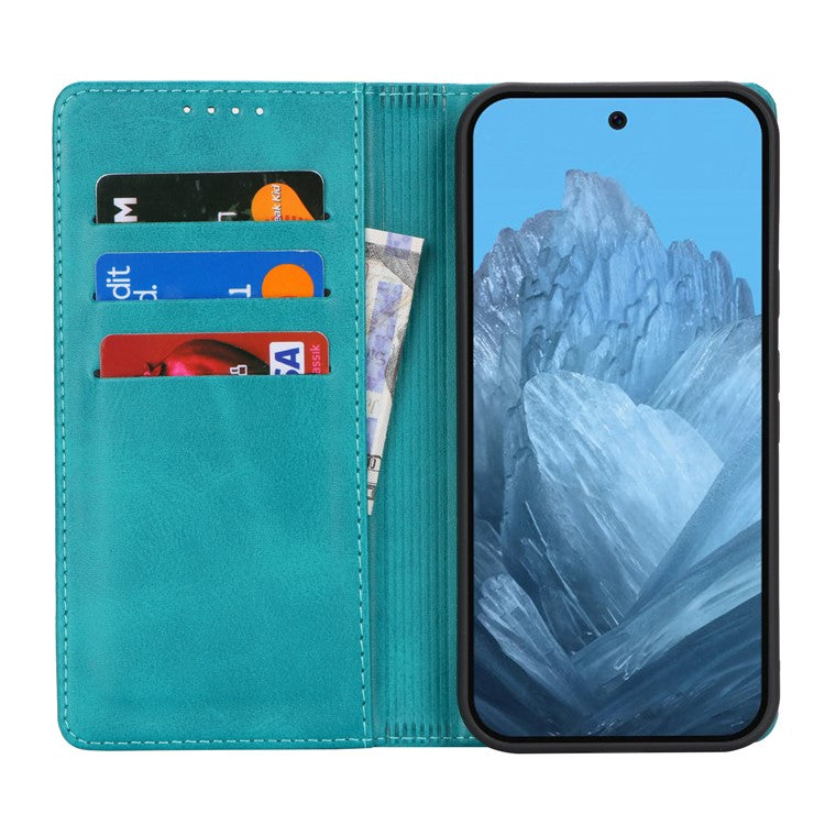 For Google Pixel 9 / Pixel 9 Pro Case PU Leather Wallet Magnetic Closing Phone Cover - Sky Blue