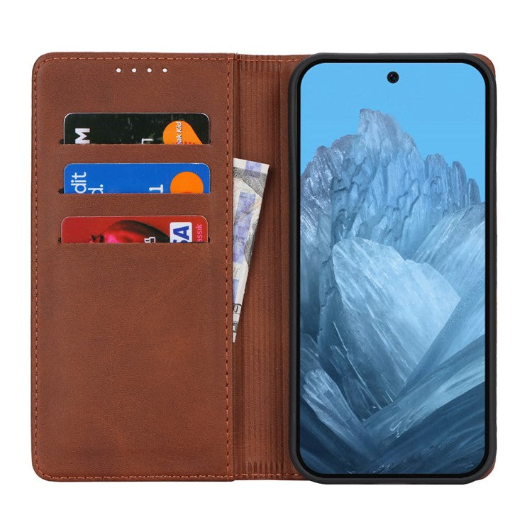 For Google Pixel 9 / Pixel 9 Pro Case PU Leather Wallet Magnetic Closing Phone Cover - Dark Brown
