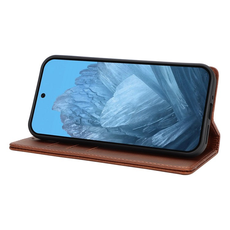 For Google Pixel 9 / Pixel 9 Pro Case PU Leather Wallet Magnetic Closing Phone Cover - Dark Brown