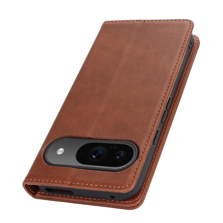For Google Pixel 9 / Pixel 9 Pro Case PU Leather Wallet Magnetic Closing Phone Cover - Dark Brown