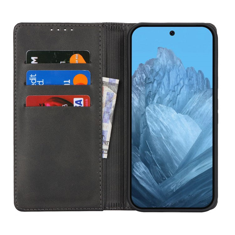 For Google Pixel 9 / Pixel 9 Pro Case PU Leather Wallet Magnetic Closing Phone Cover - Black