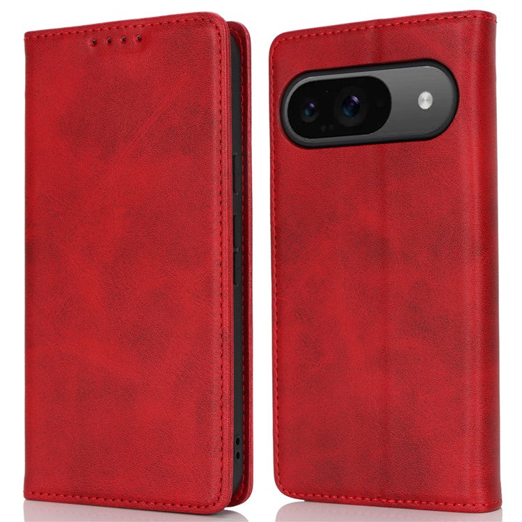 For Google Pixel 9 / Pixel 9 Pro Case PU Leather Wallet Magnetic Closing Phone Cover - Red