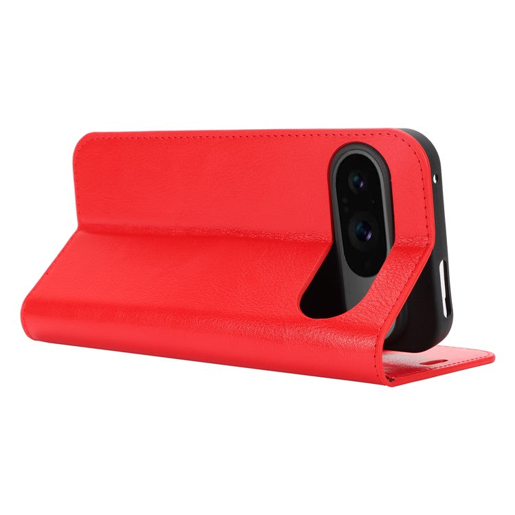 For Google Pixel 9 / 9 Pro Case Crazy Horse Texture Split Leather Wallet Phone Cover - Red