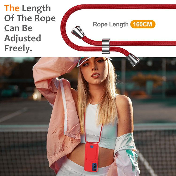 For Samsung Galaxy A24 4G (162.1 x 77.6 x 8.3mm) Case with Card Slot Liquid Silicone Crossbody Phone Cover - Red