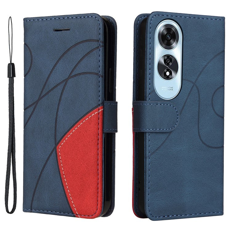 KT Leather Series-1 For Oppo A60 4G Case Wallet Color Splicing Leather Phone Cover - Blue