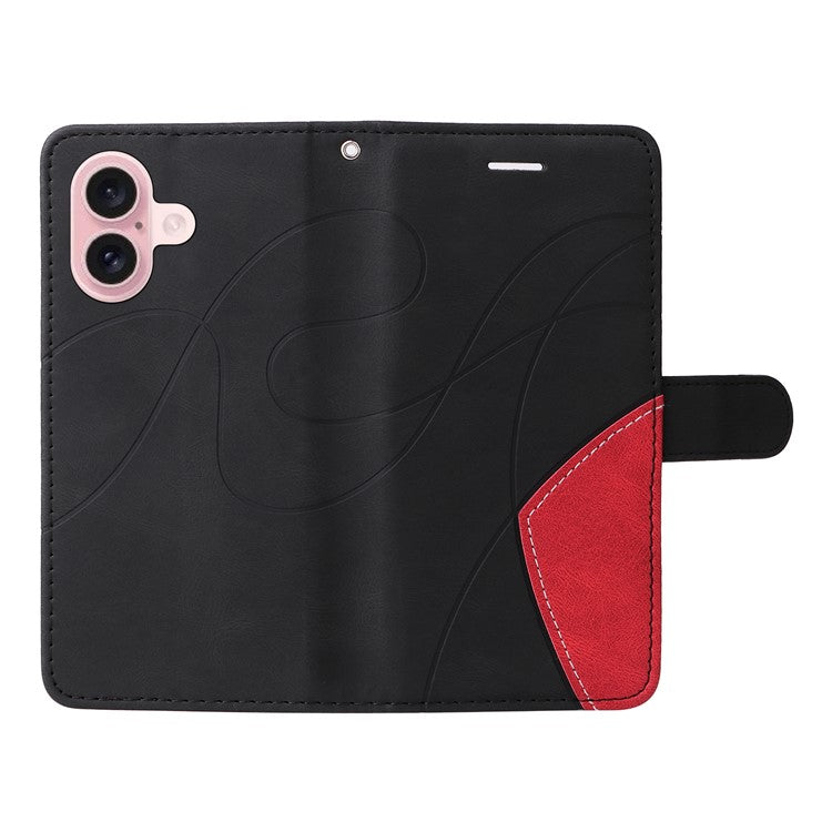 KT Leather Series-1 For iPhone 16 Case Color Splicing Wallet PU Leather Phone Cover - Black