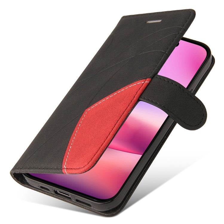 KT Leather Series-1 For iPhone 16 Case Color Splicing Wallet PU Leather Phone Cover - Black