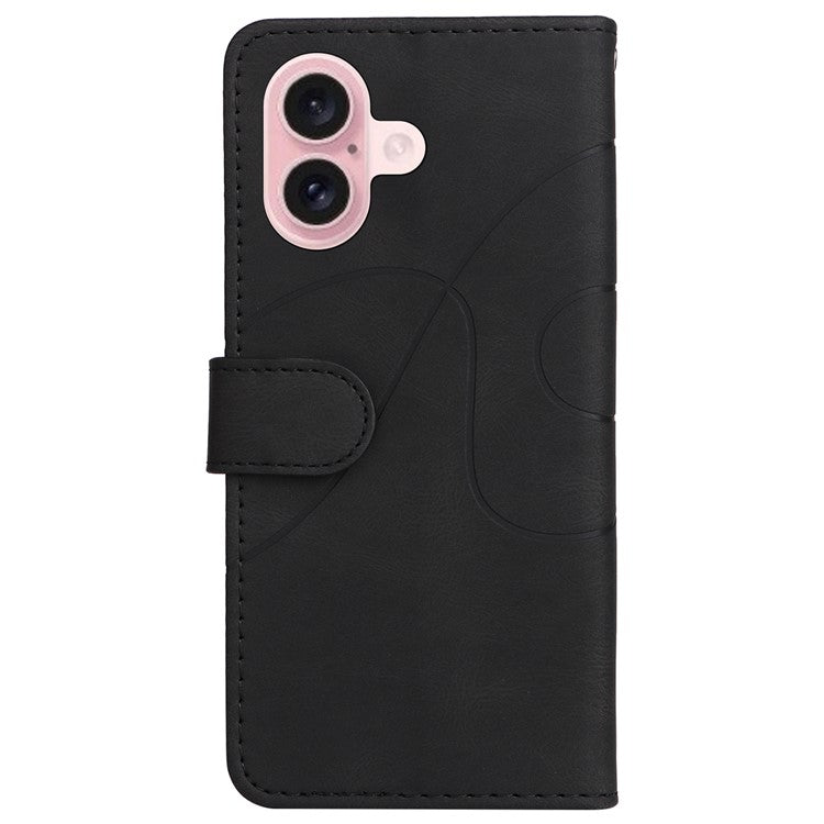 KT Leather Series-1 For iPhone 16 Case Color Splicing Wallet PU Leather Phone Cover - Black