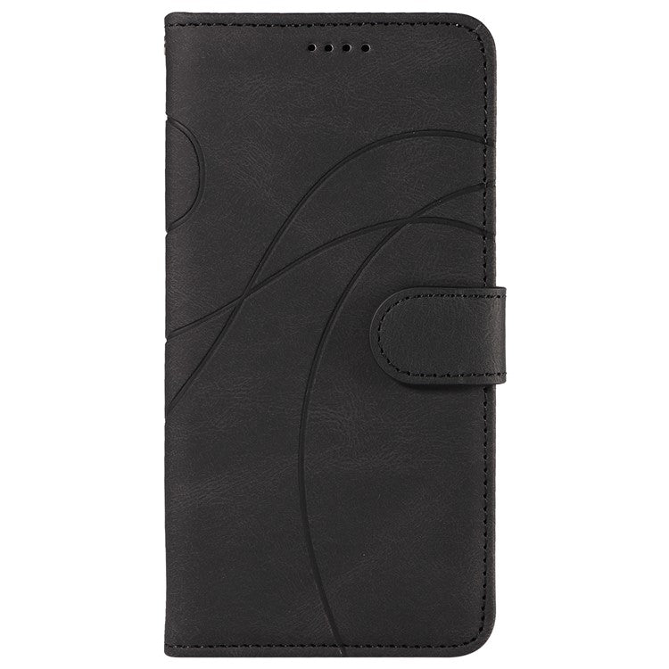 For iPhone 16 Case Flip PU Leather Phone Cover with Curved Line - Black