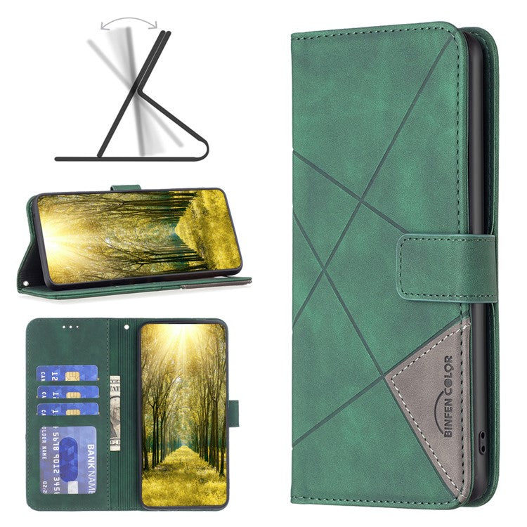 BINFEN COLOR BF05 For iPhone 16 Pro Case Leather Wallet Phone Cover Geometric Imprinted -  Green