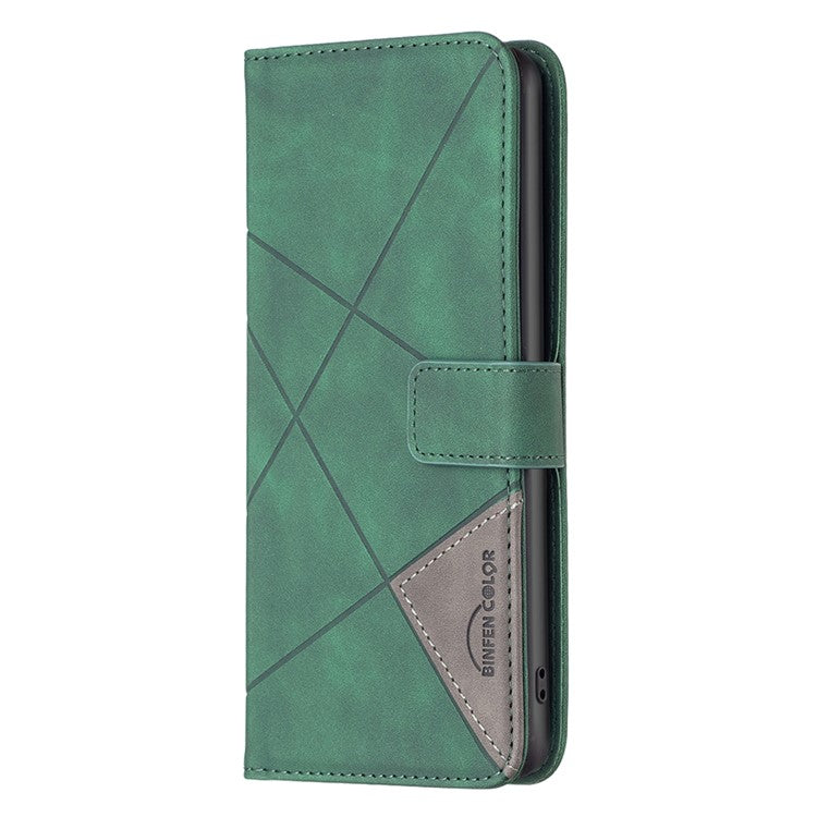 BINFEN COLOR BF05 For iPhone 16 Pro Case Leather Wallet Phone Cover Geometric Imprinted -  Green