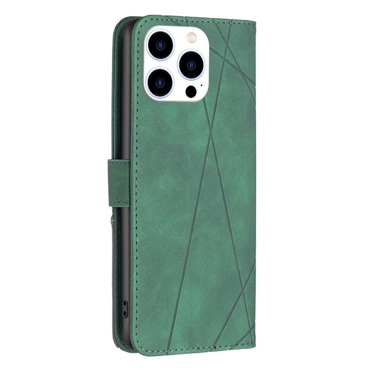 BINFEN COLOR BF05 For iPhone 16 Pro Case Leather Wallet Phone Cover Geometric Imprinted -  Green