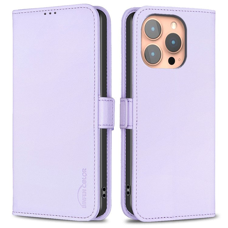 BINFEN COLOR BF31 For iPhone 16 Pro Case PU Leather Wallet Mobile Phone Cover - Purple