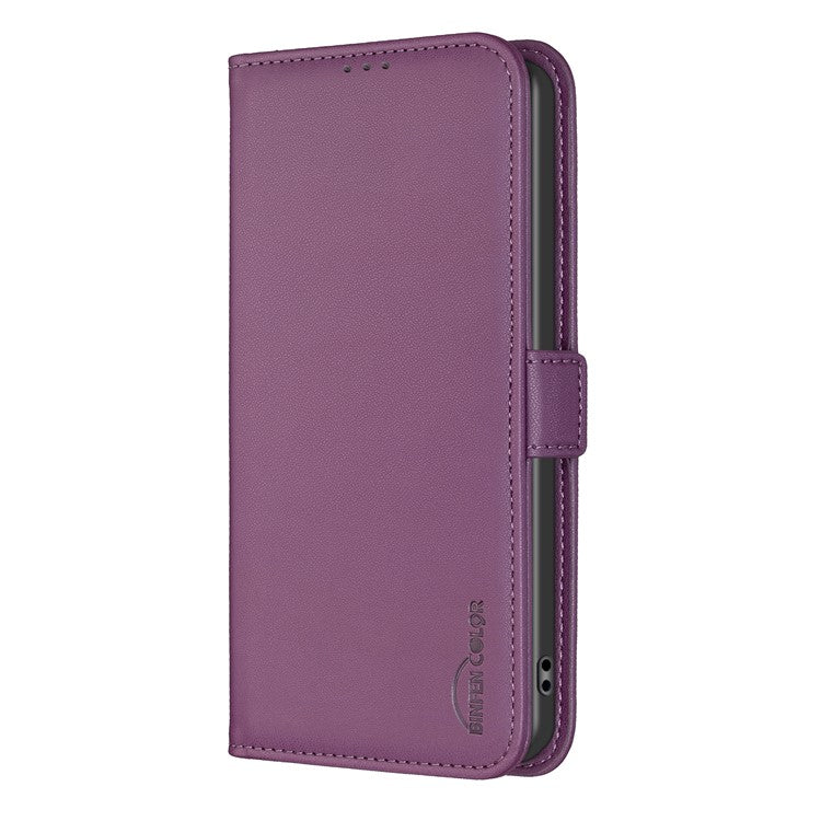 BINFEN COLOR BF31 For iPhone 16 Pro Case PU Leather Wallet Mobile Phone Cover - Dark Purple