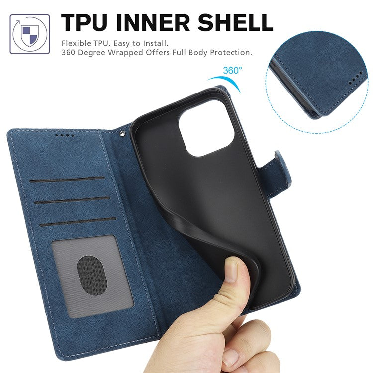 For iPhone 16 Plus Case PU Leather Wallet Phone Cover with Hand Strap - Blue