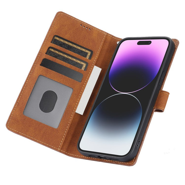 For iPhone 16 Plus Case PU Leather Wallet Phone Cover with Hand Strap - Brown