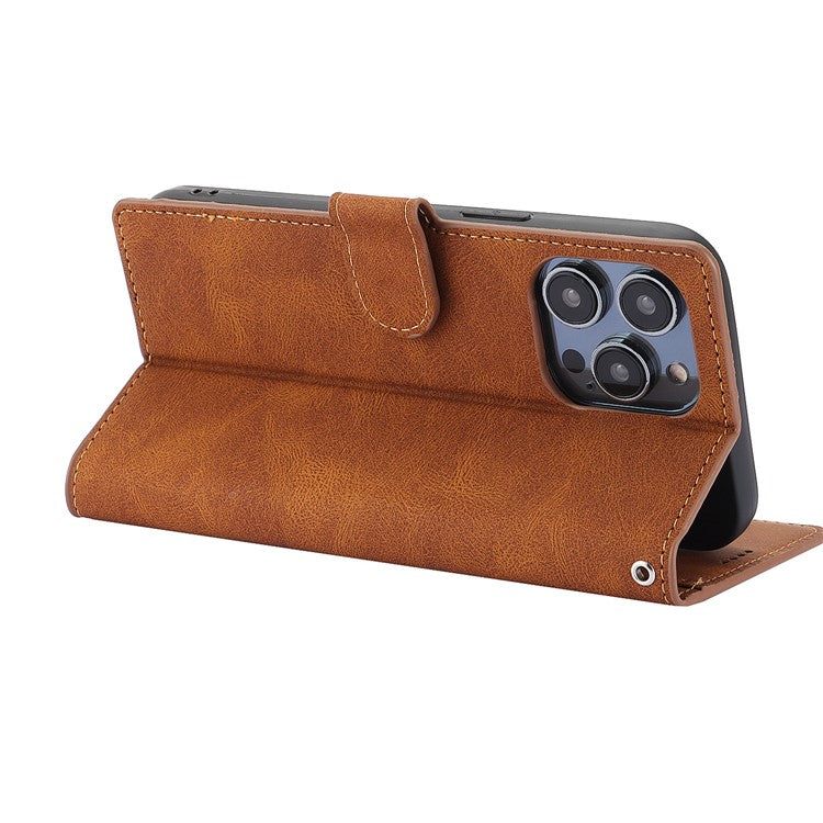 For iPhone 16 Plus Case PU Leather Wallet Phone Cover with Hand Strap - Brown