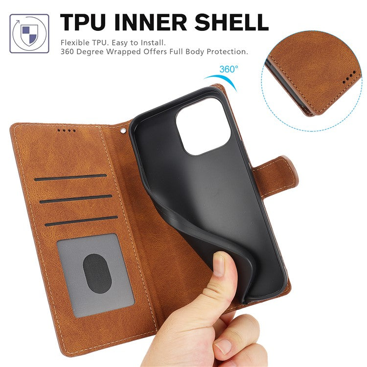 For iPhone 16 Plus Case PU Leather Wallet Phone Cover with Hand Strap - Brown