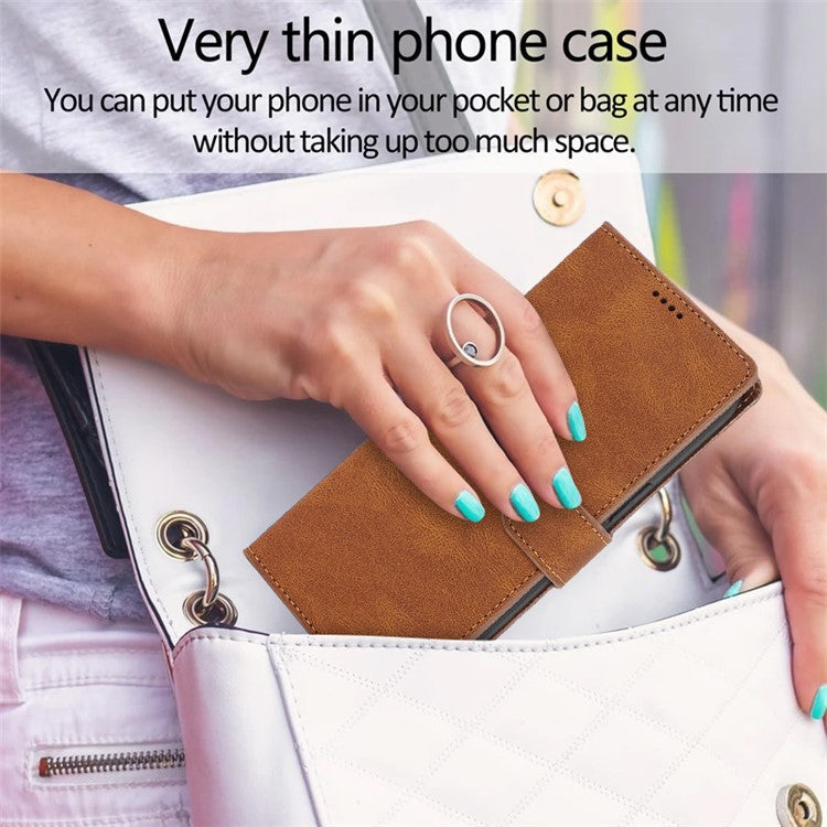 For iPhone 16 Plus Case PU Leather Wallet Phone Cover with Hand Strap - Brown