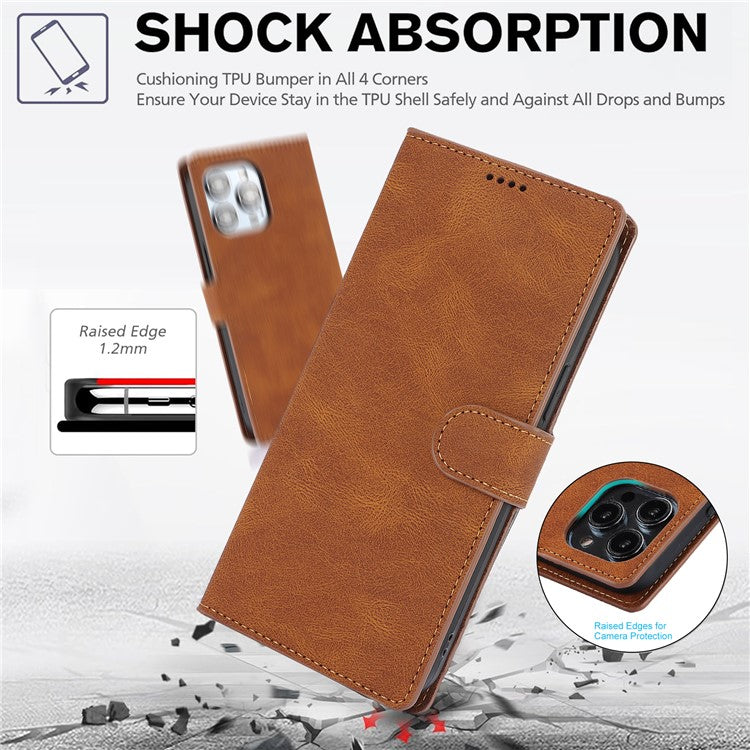 For iPhone 16 Plus Case PU Leather Wallet Phone Cover with Hand Strap - Brown