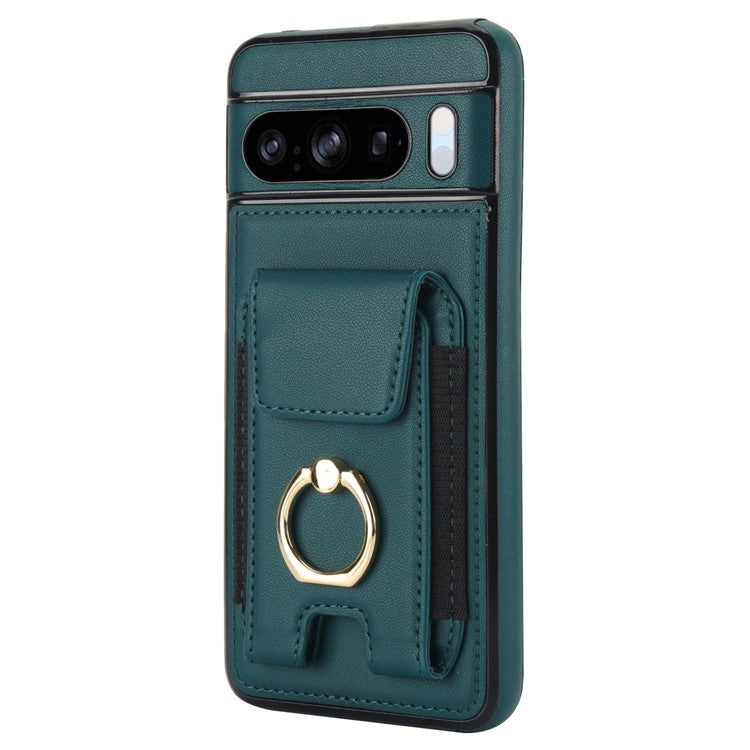 For Google Pixel 8 Pro Case Anit-Fall Kickstand Leather + TPU Phone Cover - Green