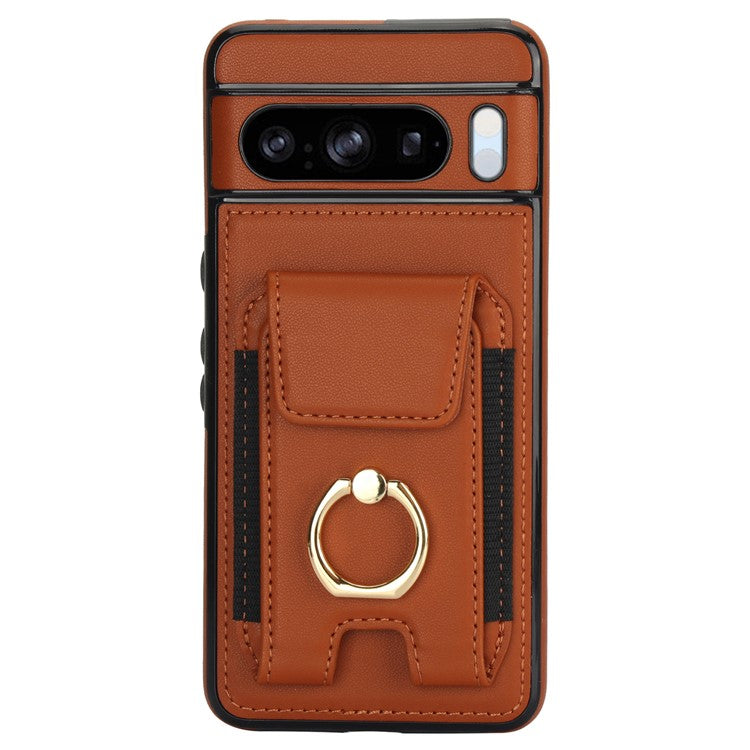For Google Pixel 8 Pro Case Anit-Fall Kickstand Leather + TPU Phone Cover - Brown