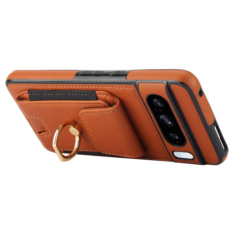 For Google Pixel 8 Pro Case Anit-Fall Kickstand Leather + TPU Phone Cover - Brown