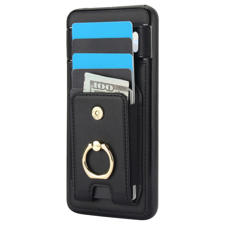 For Google Pixel 8 Pro Case Anit-Fall Kickstand Leather + TPU Phone Cover - Black