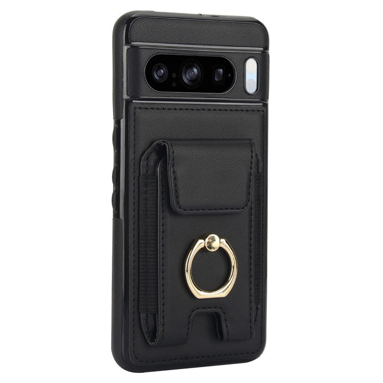 For Google Pixel 8 Pro Case Anit-Fall Kickstand Leather + TPU Phone Cover - Black