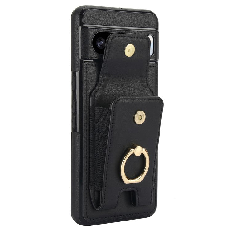 For Google Pixel 8 Pro Case Anit-Fall Kickstand Leather + TPU Phone Cover - Black