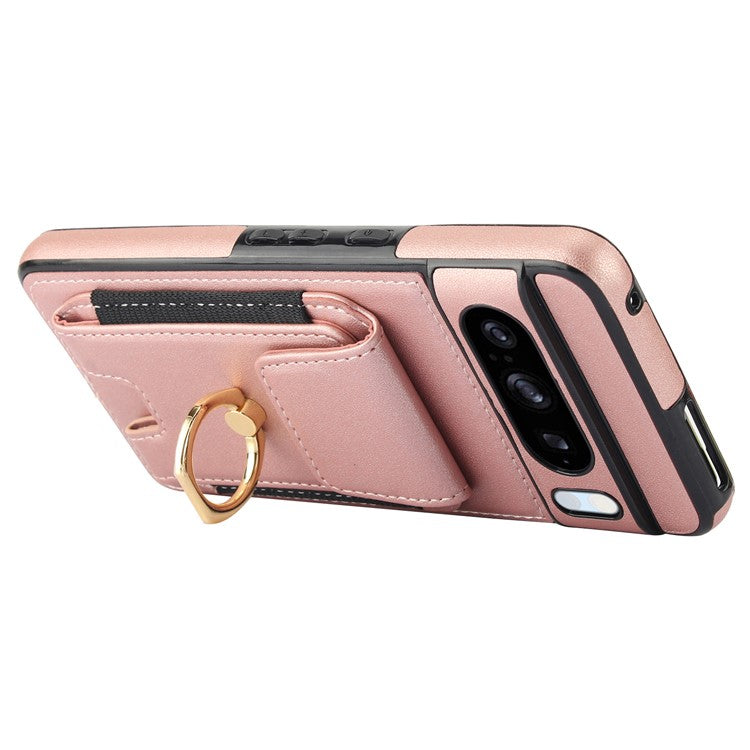 For Google Pixel 8 Pro Case Anit-Fall Kickstand Leather + TPU Phone Cover - Rose Gold