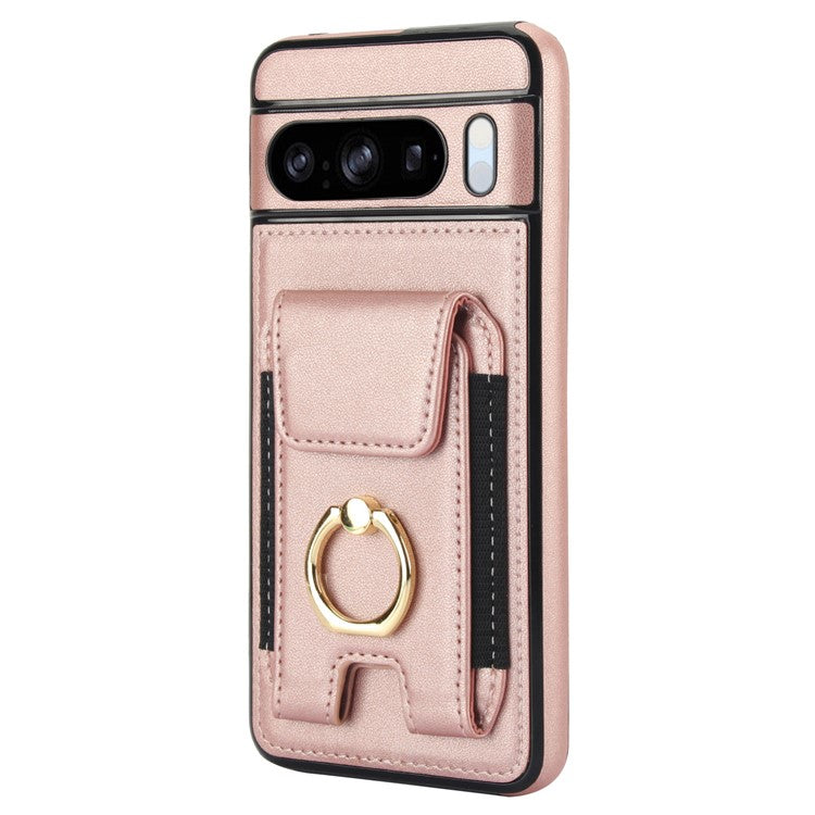 For Google Pixel 8 Pro Case Anit-Fall Kickstand Leather + TPU Phone Cover - Rose Gold