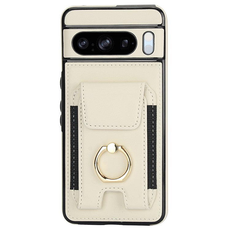 For Google Pixel 8 Pro Case Anit-Fall Kickstand Leather + TPU Phone Cover - Apricot
