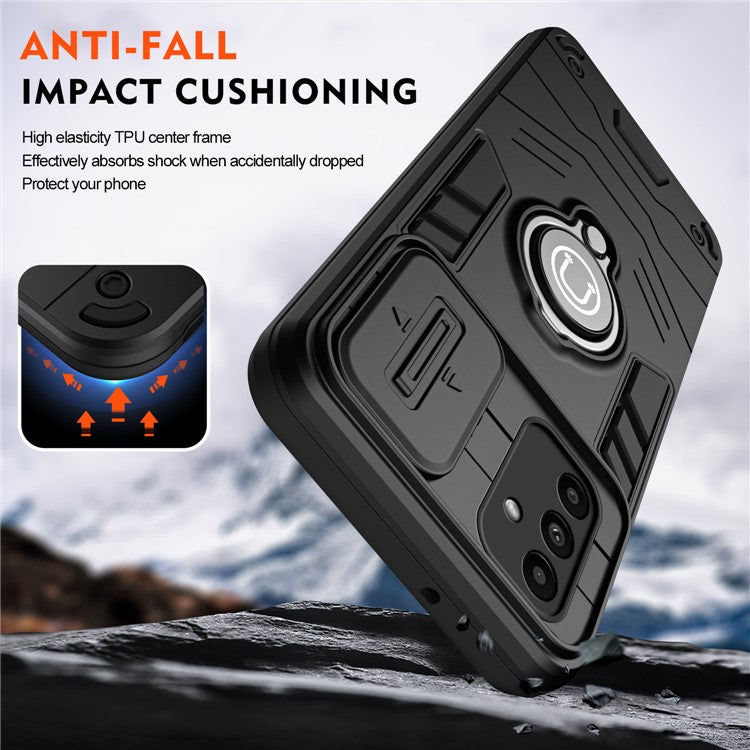 For Samsung Galaxy A15 4G / A15 5G / F15 5G / M15 5G Kickstand Phone Case Slide Lens Cover - Black