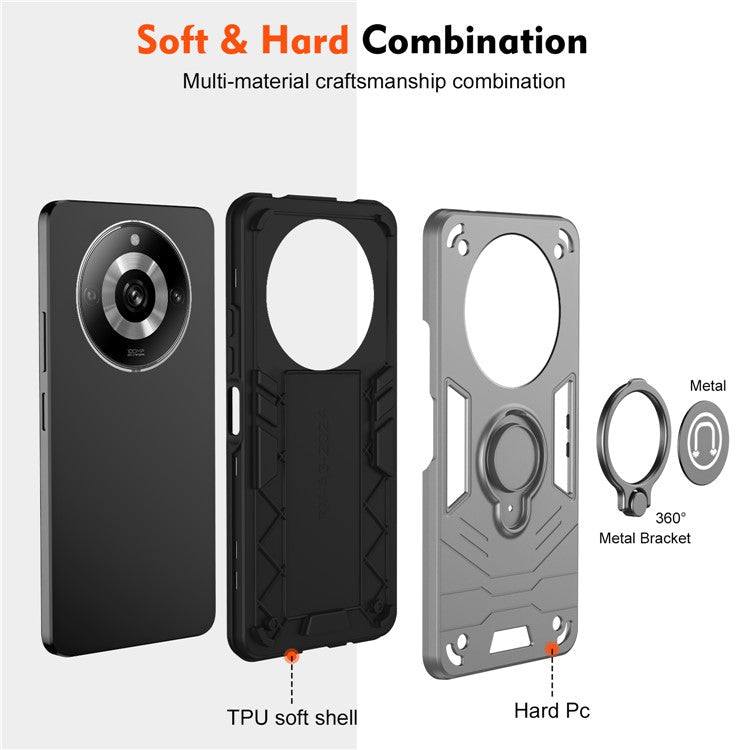For Realme 11 Pro+ 5G / 11 Pro 5G Case Slim-Fit Phone Cover with Ring Kickstand - Grey