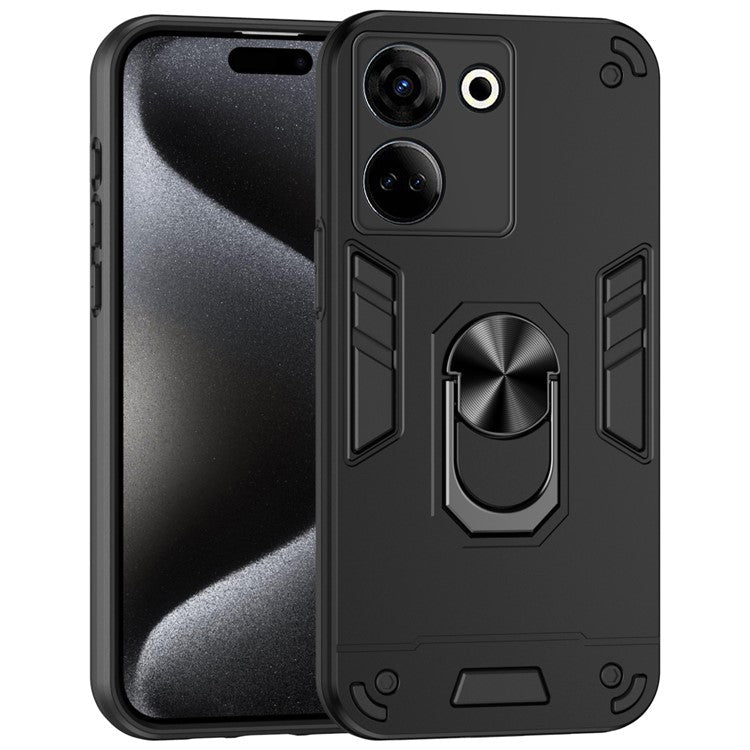For TECNO Camon 20 Pro 4G Case PC+TPU Armor Phone Cover with Kickstand - Black